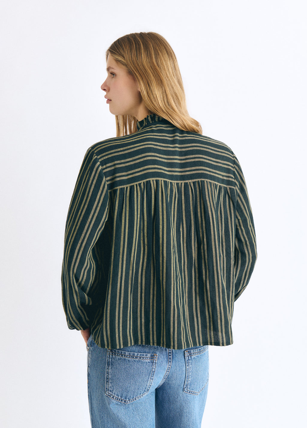 Striped blouse with button placket