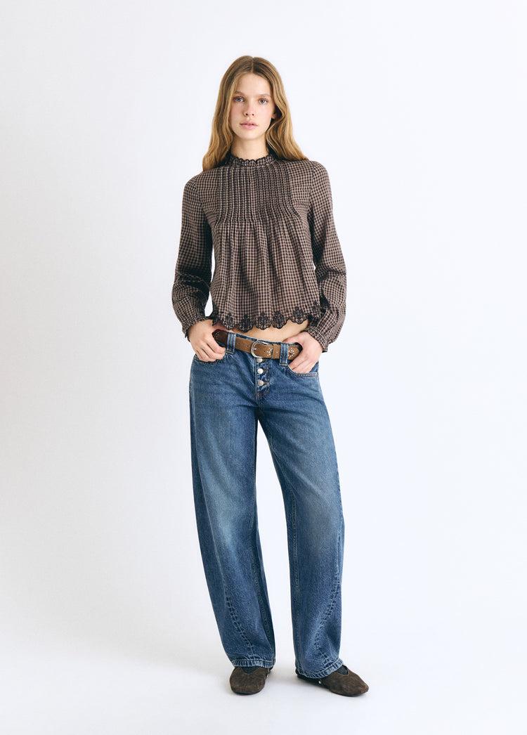 Blusa cuadros bajo bordado