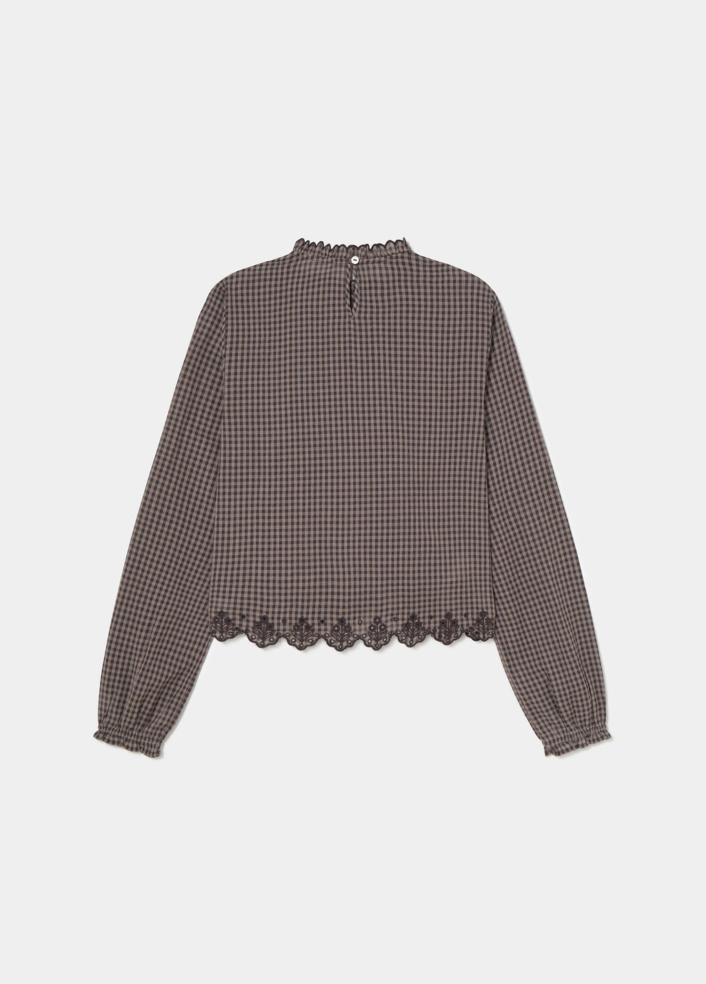 Bluse mit Karomuster und besticktem Saum