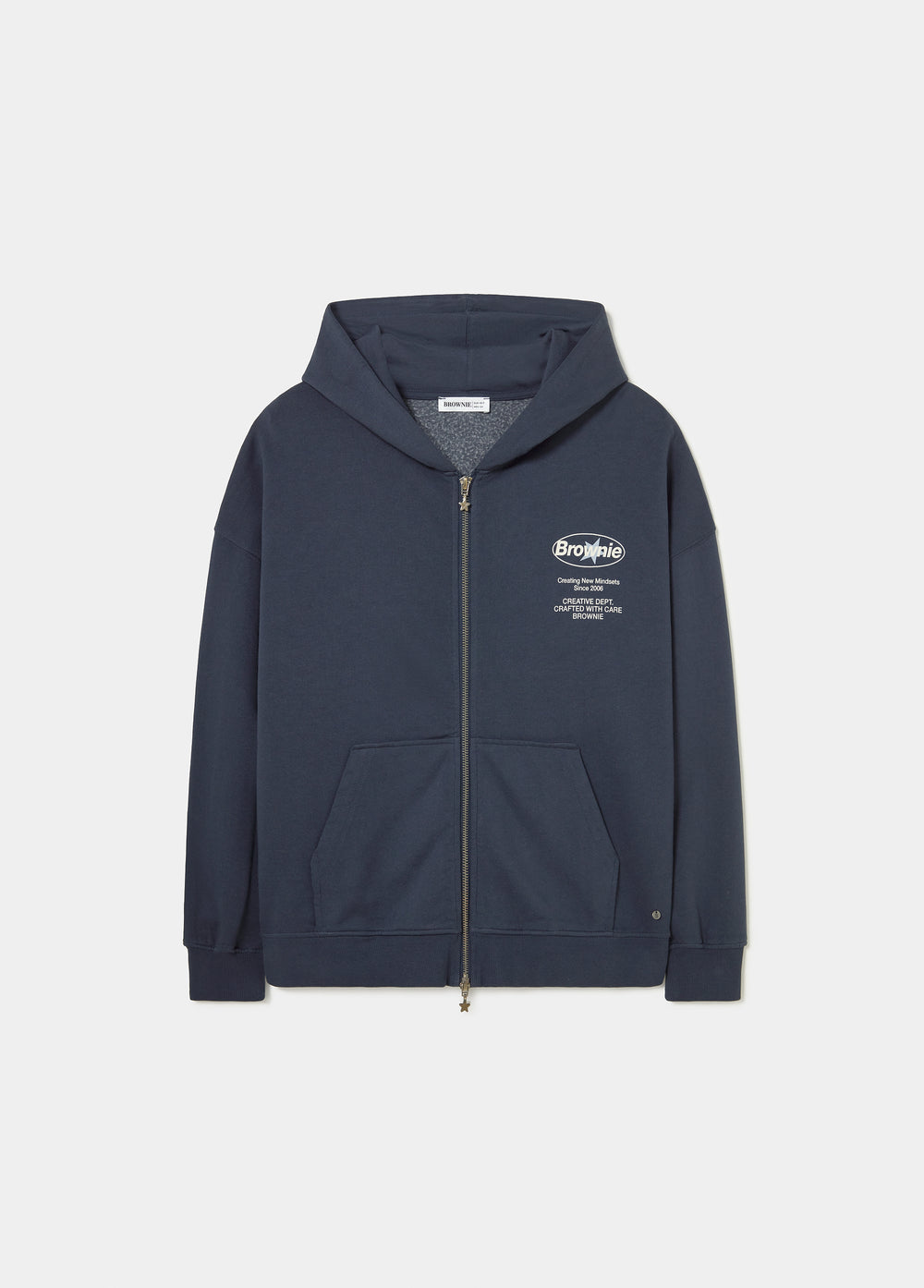 Sudadera de felpa marino con cremallera frontal y logotipo bordado en el pecho