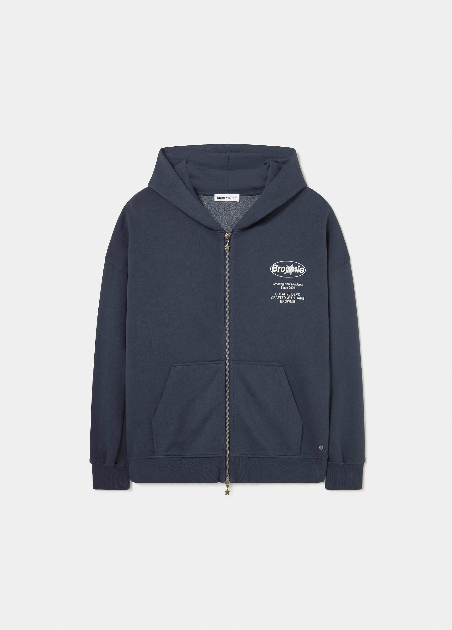 Sudadera de felpa marino con cremallera frontal y logotipo bordado en el pecho