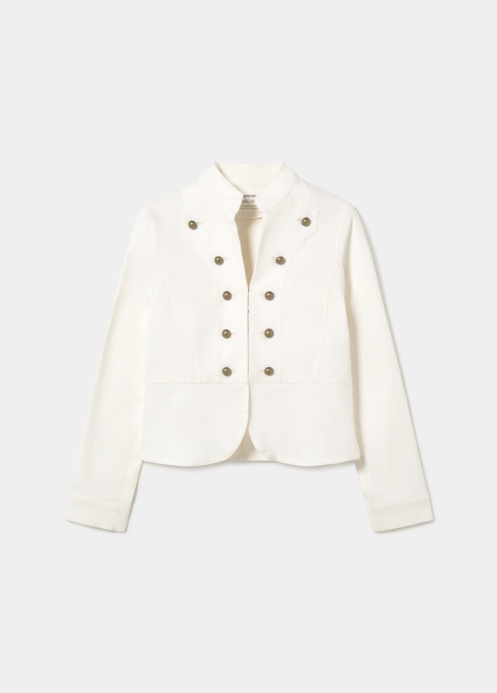 Chaqueta blanca de algodón con doble botonadura dorada y corte entallado