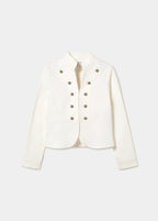 Chaqueta blanca de algodón con doble botonadura dorada y corte entallado
