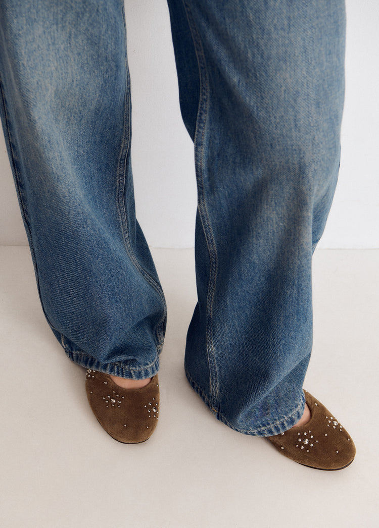 Suede ballerina flats with studs