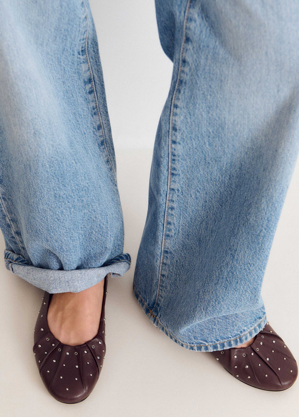 Studded ruched ballet flat