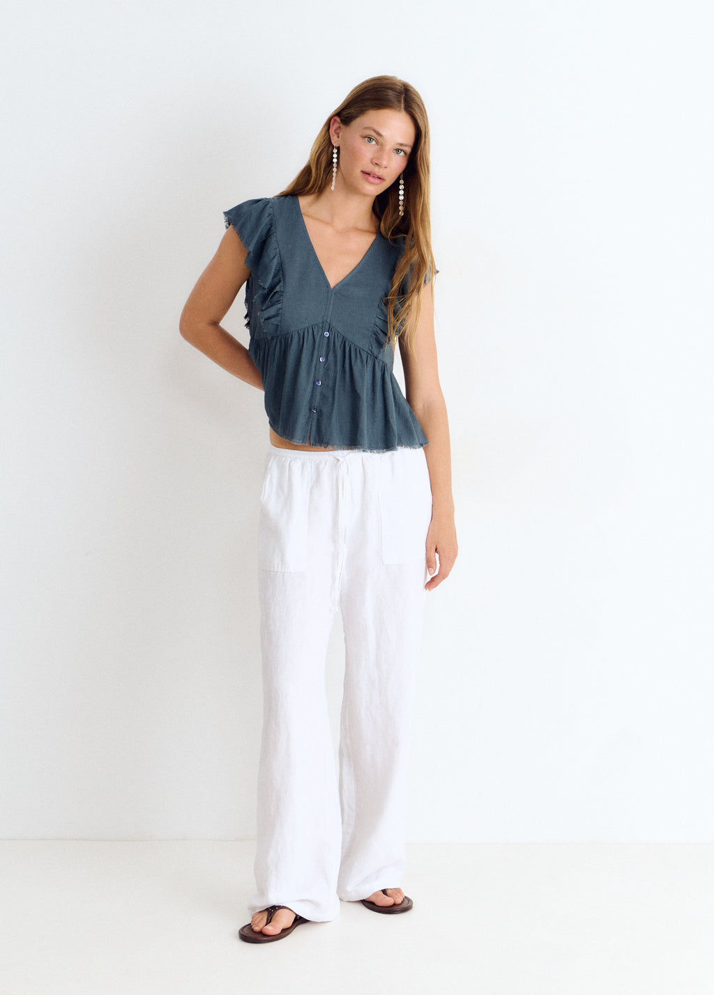 Linen ruffle blouse