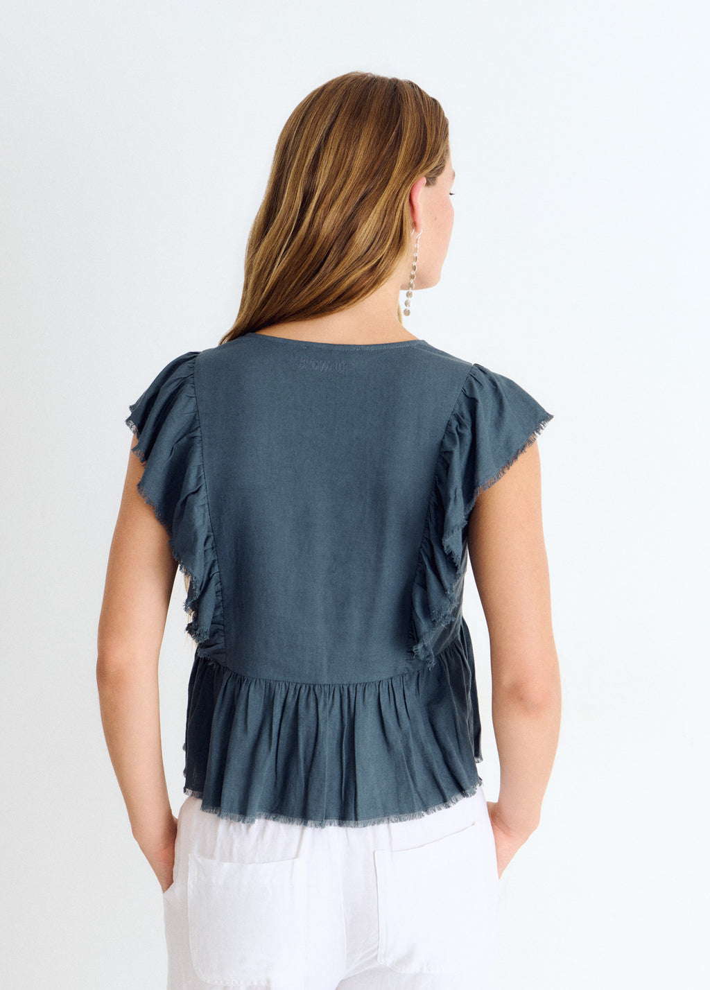 Linen ruffle blouse
