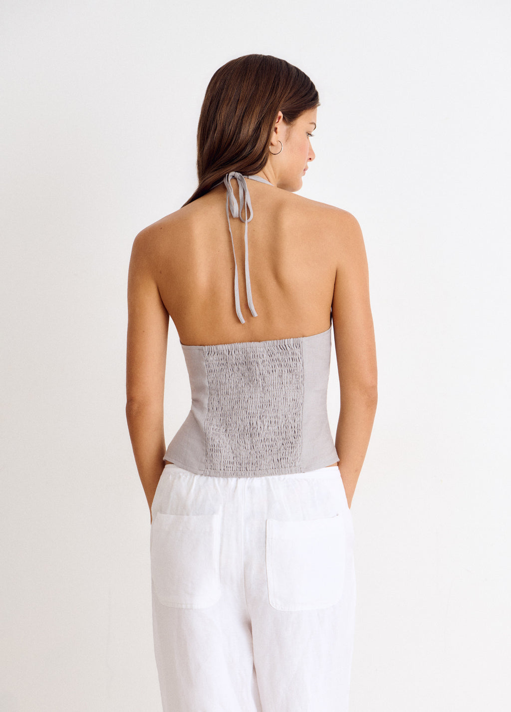 Top halter lino botones nácar