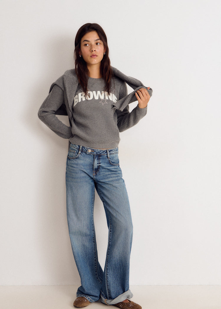 Jersey gris de manga larga con el logotipo brownie bordado en estrellas
