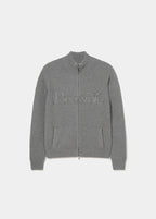 Chaqueta de punto gris oscuro con cremallera y logotipo bordado en el pecho
