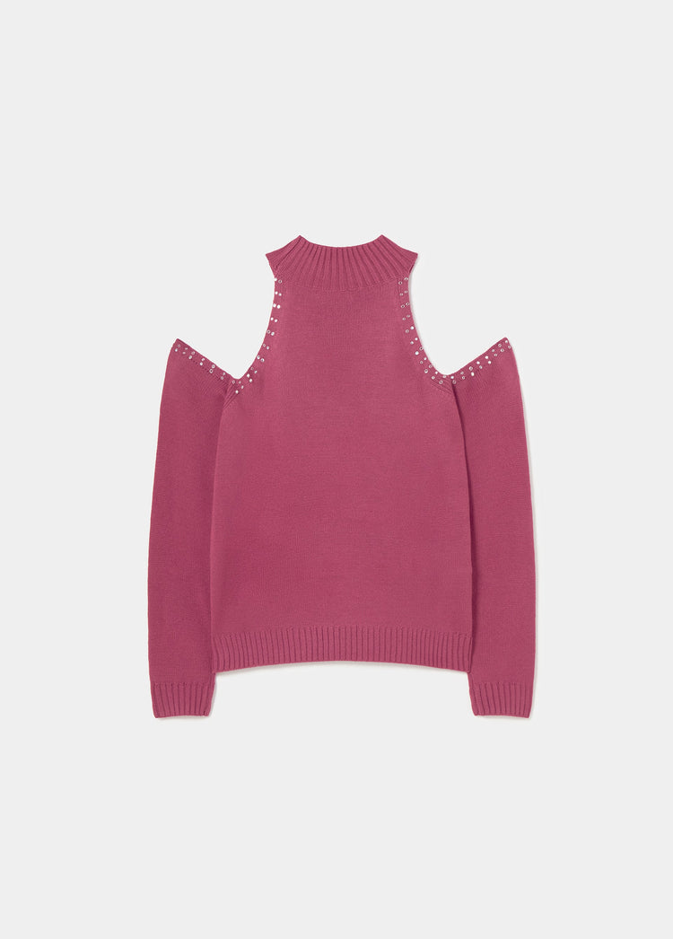 Maglia con spalle scoperte e borchie