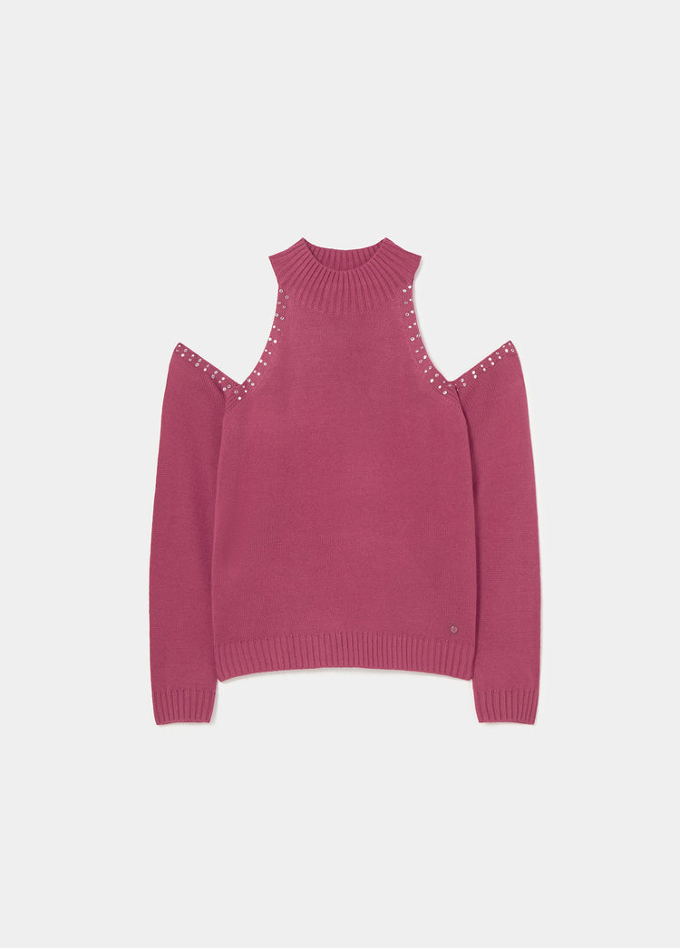 Maglia con spalle scoperte e borchie