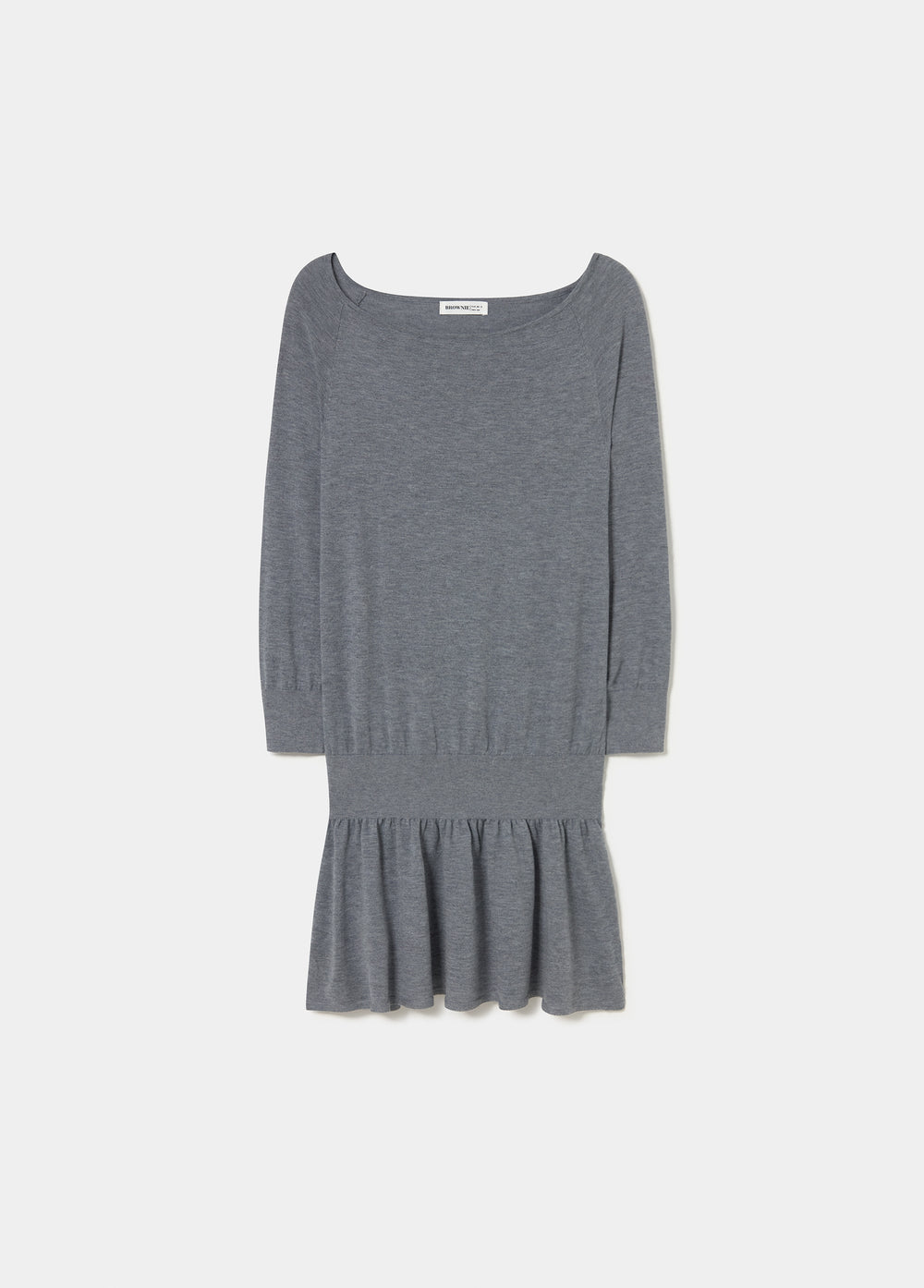 Vestido de jersey gris con escote abierto y falda plisada