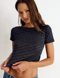 T-shirt rayée en lurex ouverte