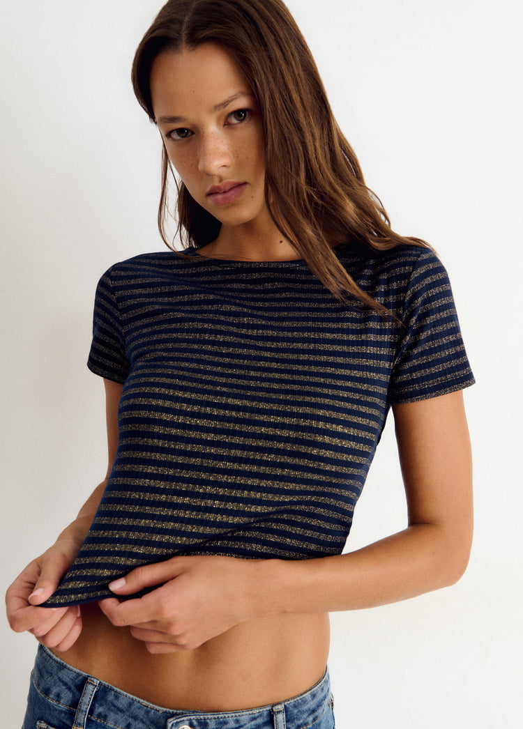 Lurex stripe open-back t-shirt