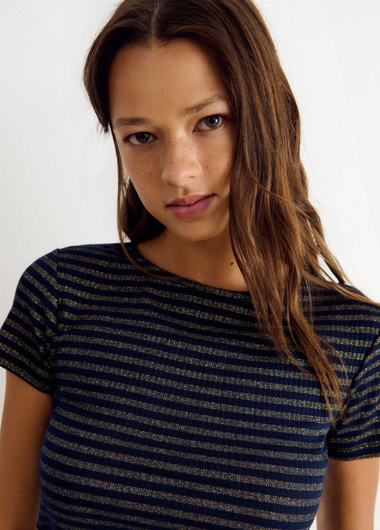 Lurex stripe open-back t-shirt