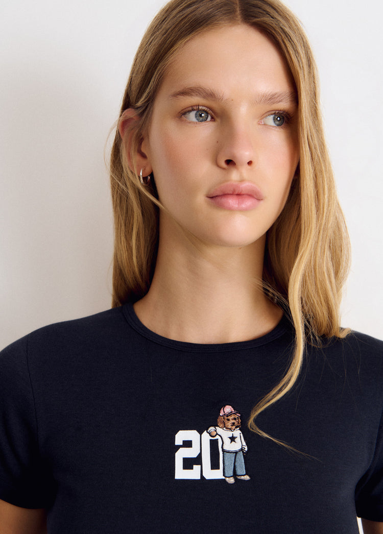 Dog-embroidered T-shirt