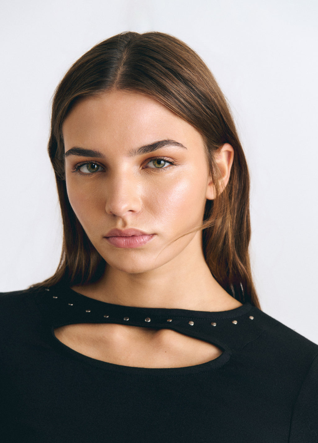 T-shirt with front cut out and studs