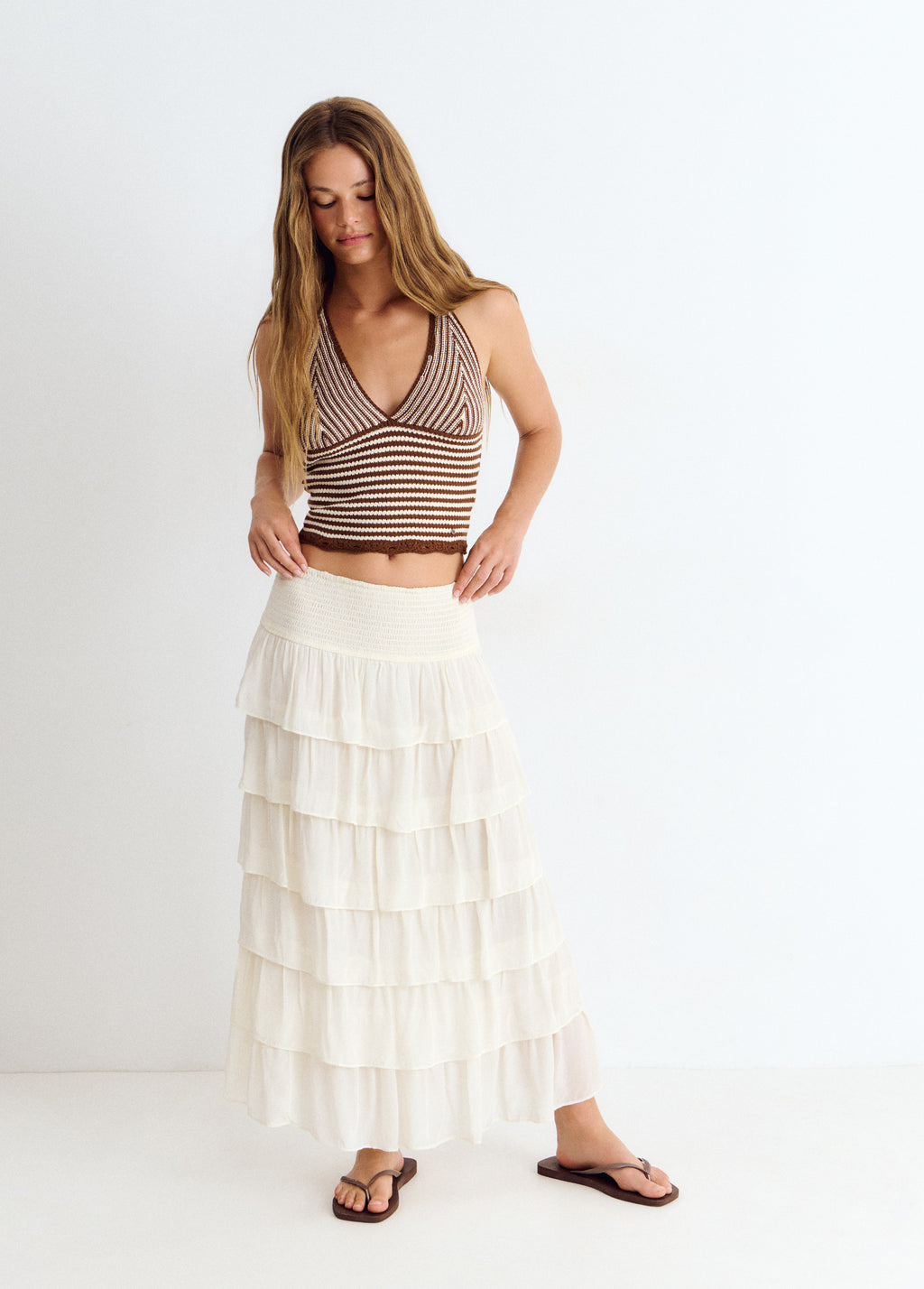 Top halter rayé en maille