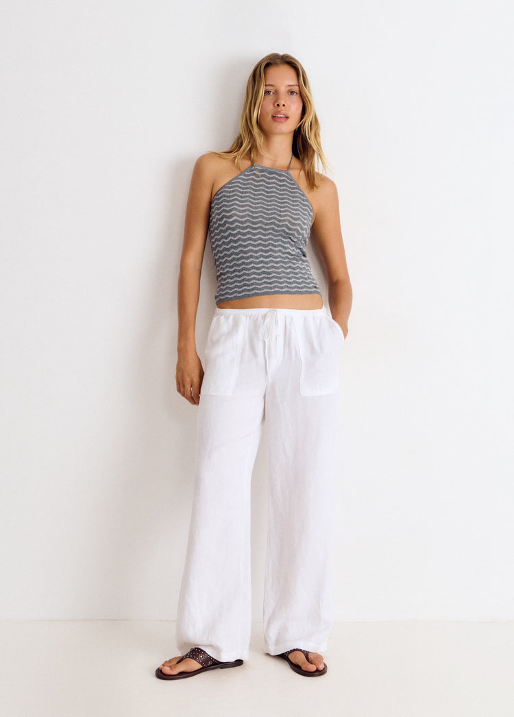 Wavy-knit halter top