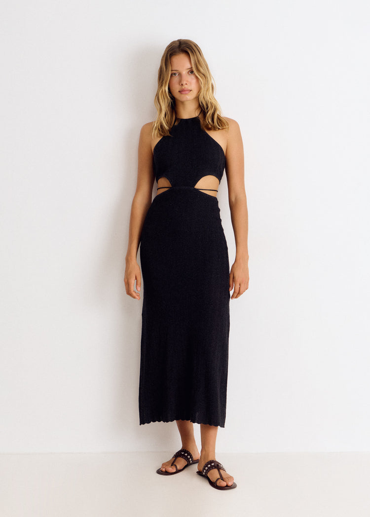 Cut-Out Knit Halter Dress