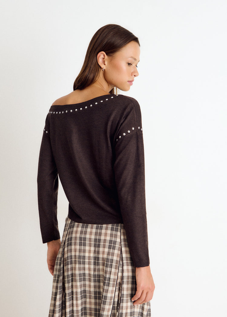 Asymmetric studded sweater