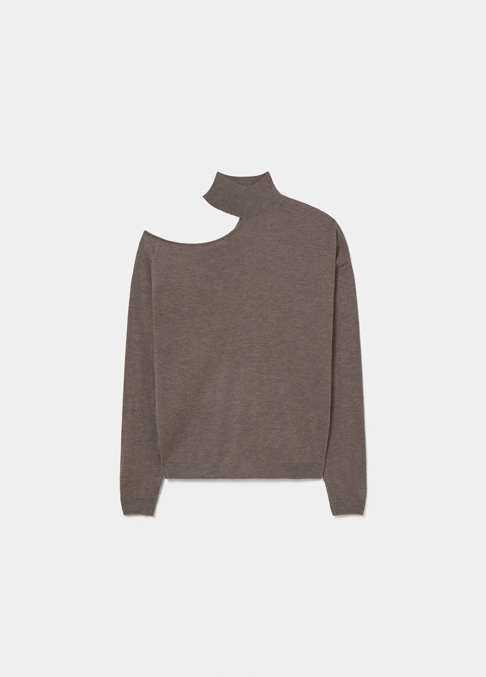 Jersey fino de color piedra con escote asimétrico y cuello alto