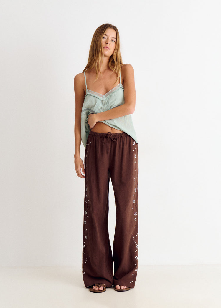 Pantaló fluid amb detall de lluentons lateral