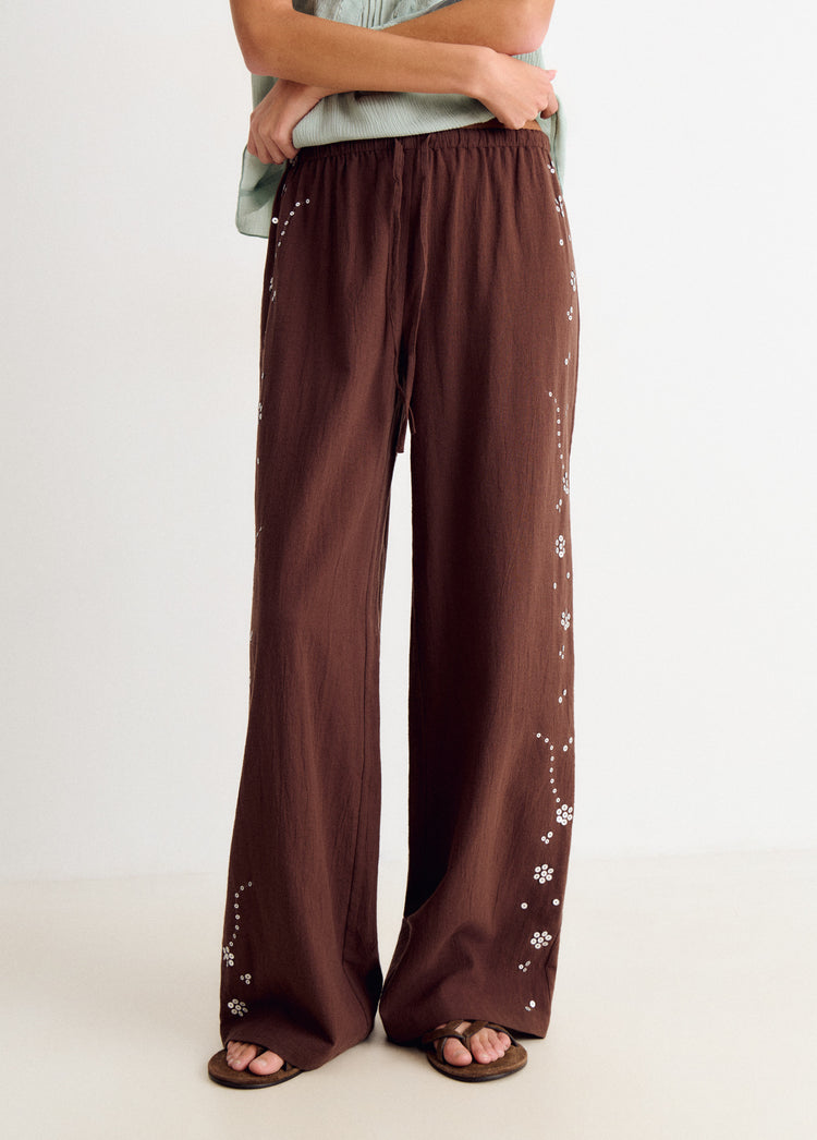 Pantaló fluid amb detall de lluentons lateral