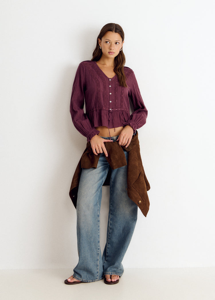 Blouse met lange mouwen en ruches