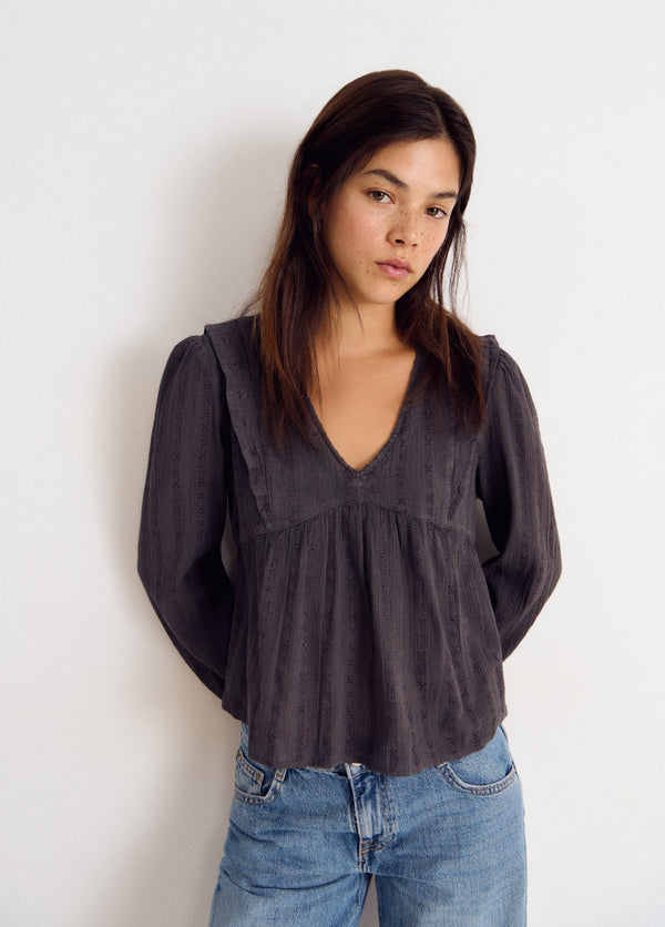 Blusa manga larga dobby