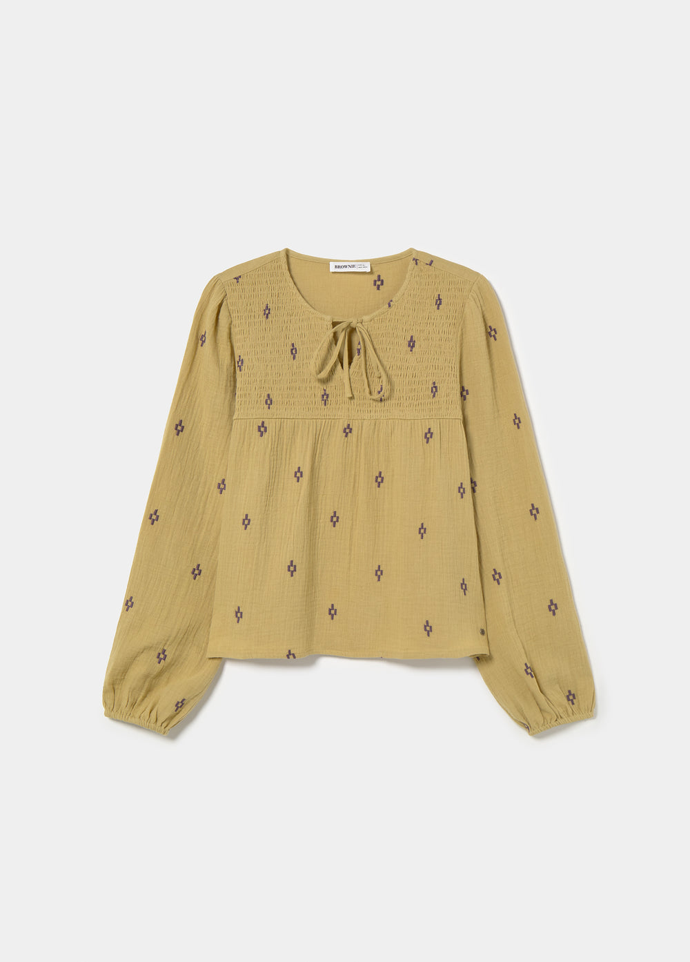 Embroidered smocked blouse