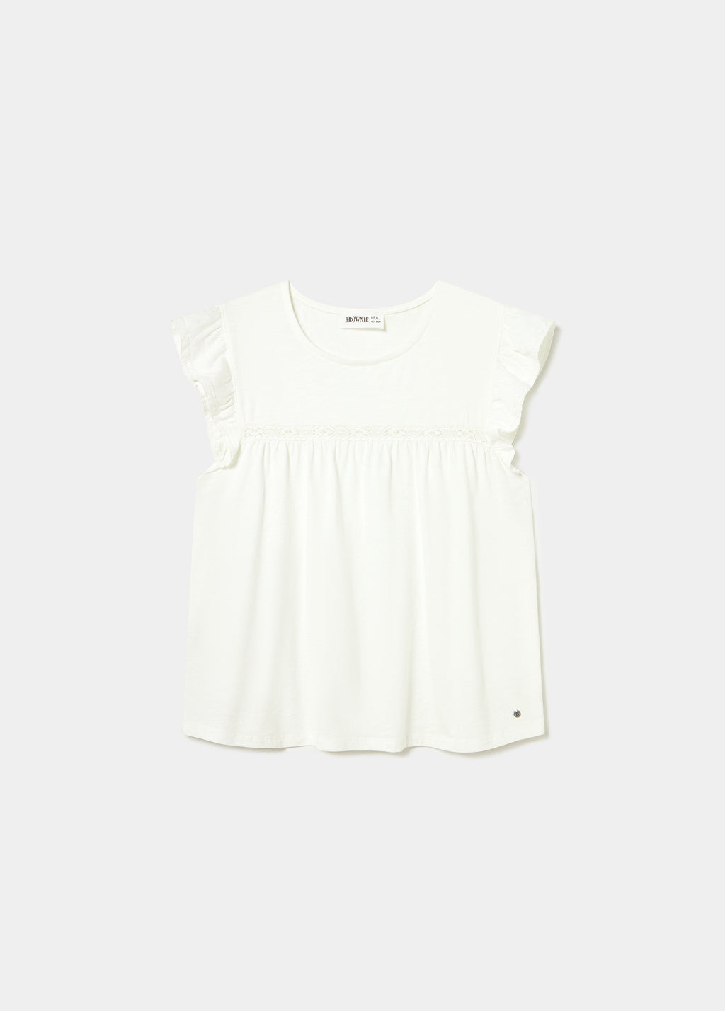 T-shirt com folhos e renda