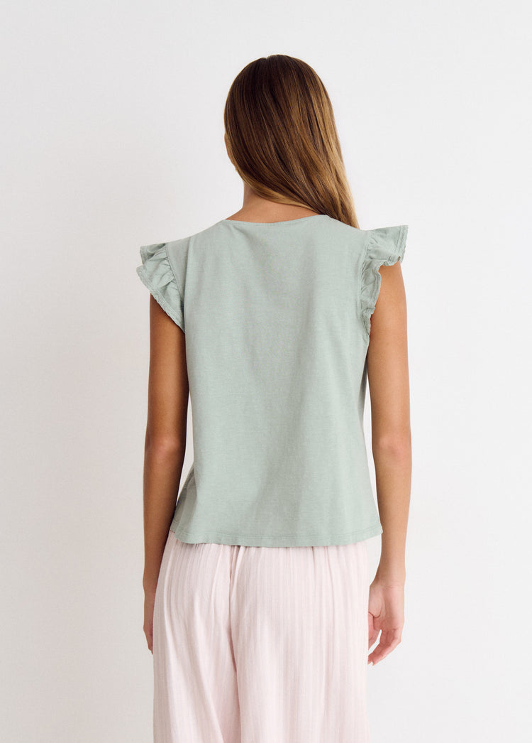 T-shirt with ruffle and lace trim