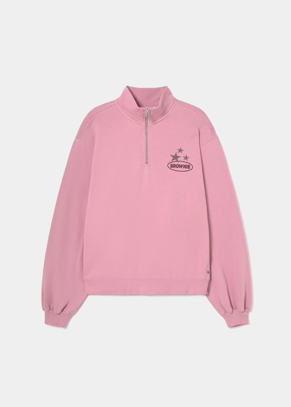 Sudadera rosa con cremallera frontal y logotipo de estrellas glitter en el pecho