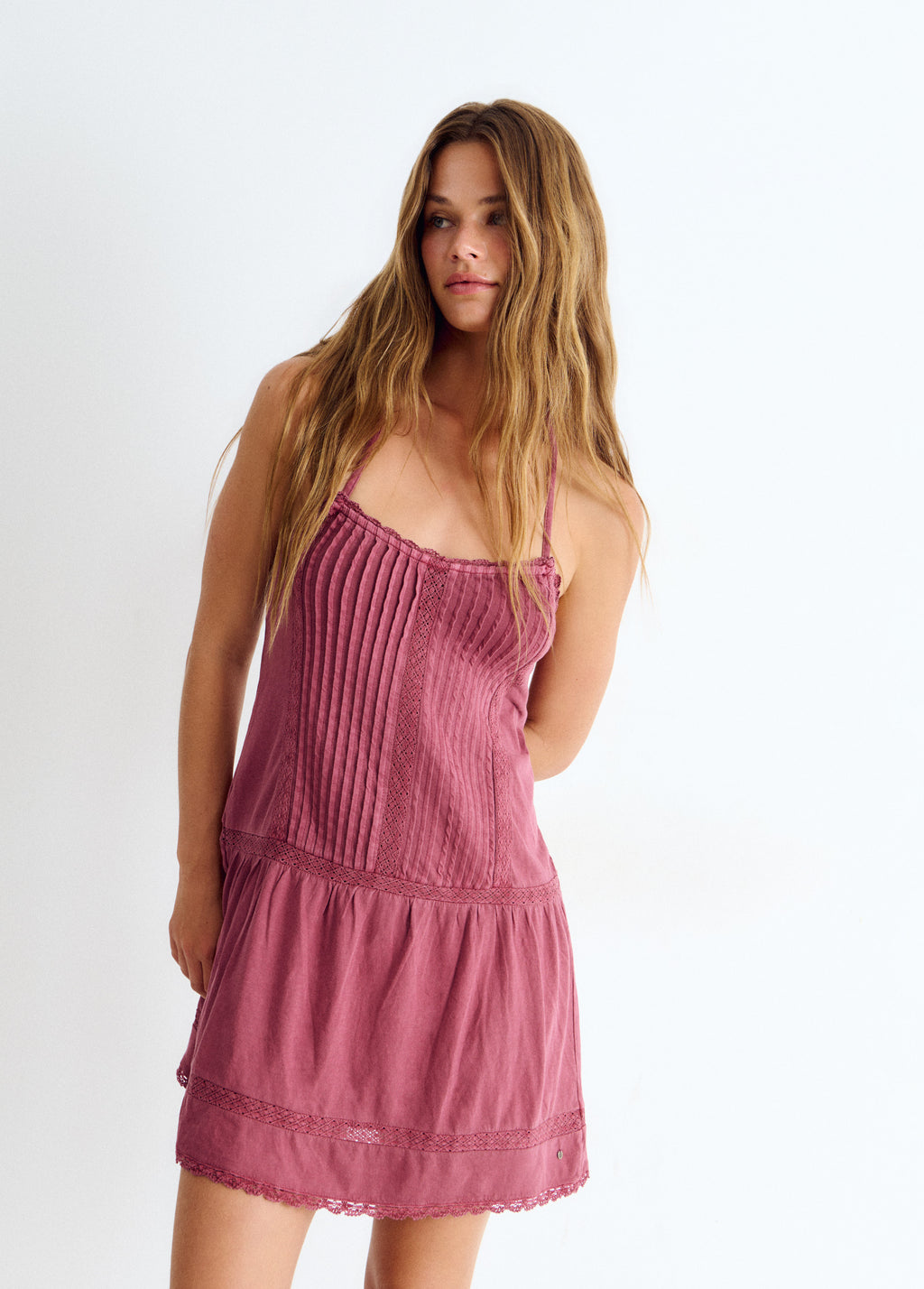 Dress with pintucks and lace