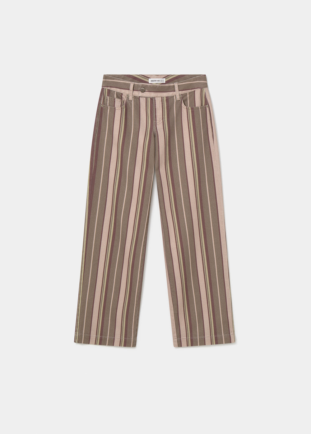 Pantalón vaquero de corte amplio con estampado de rayas verticales en tono rosa