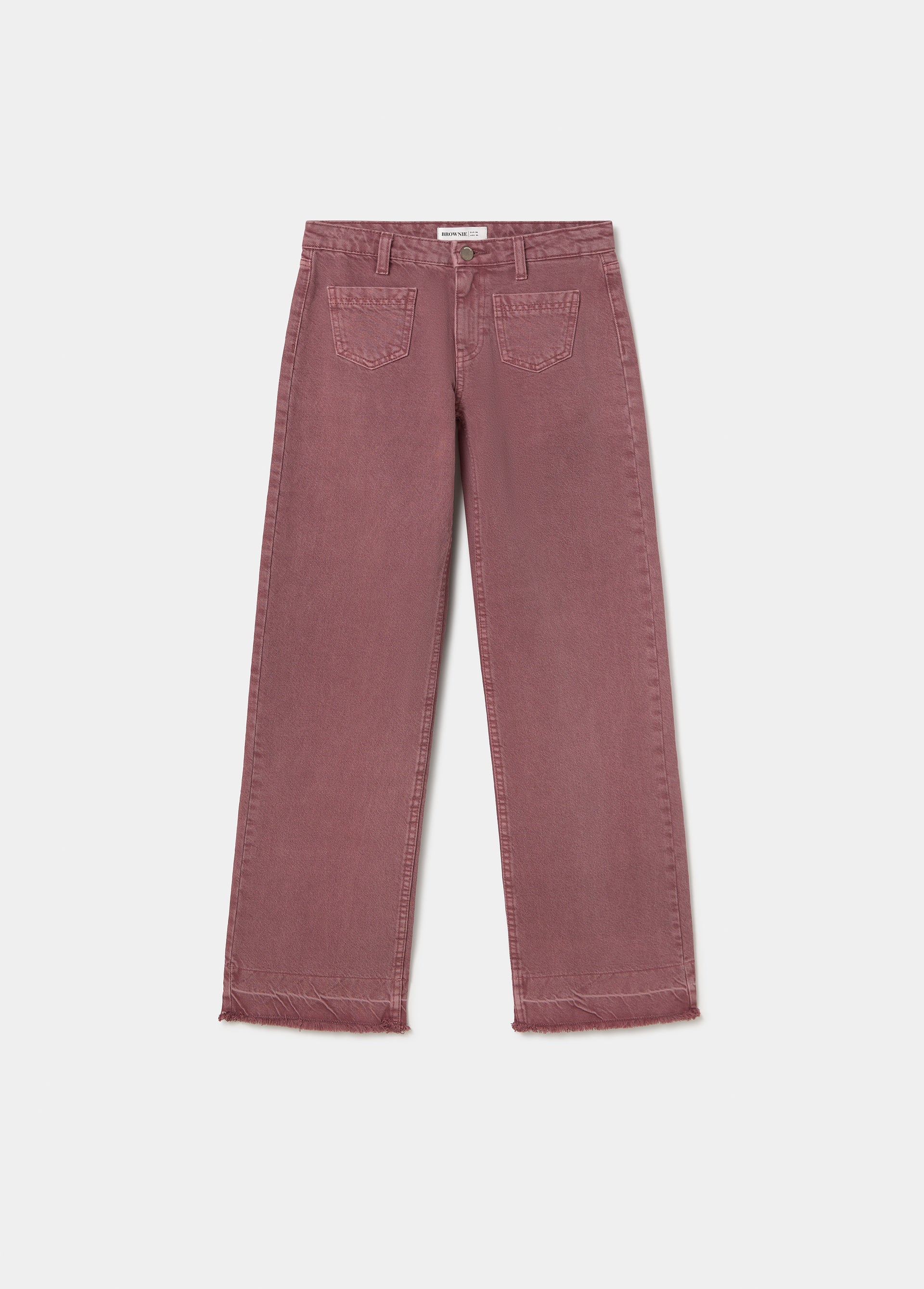 Pantalón de talle alto y pierna ancha en tono rosado con bolsillos frontales