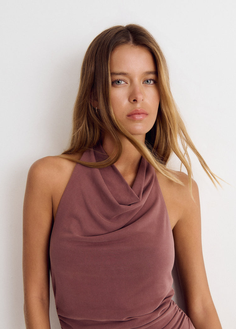 Cupro halter dress with studs