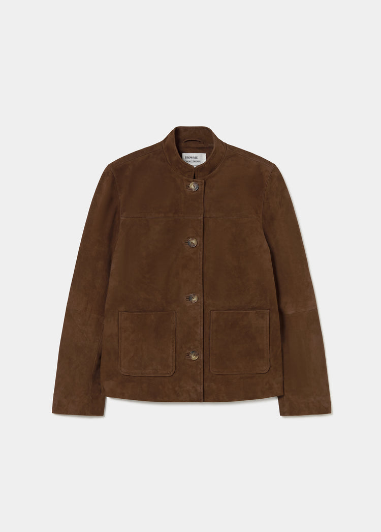 Mandarin-collar leather jacket