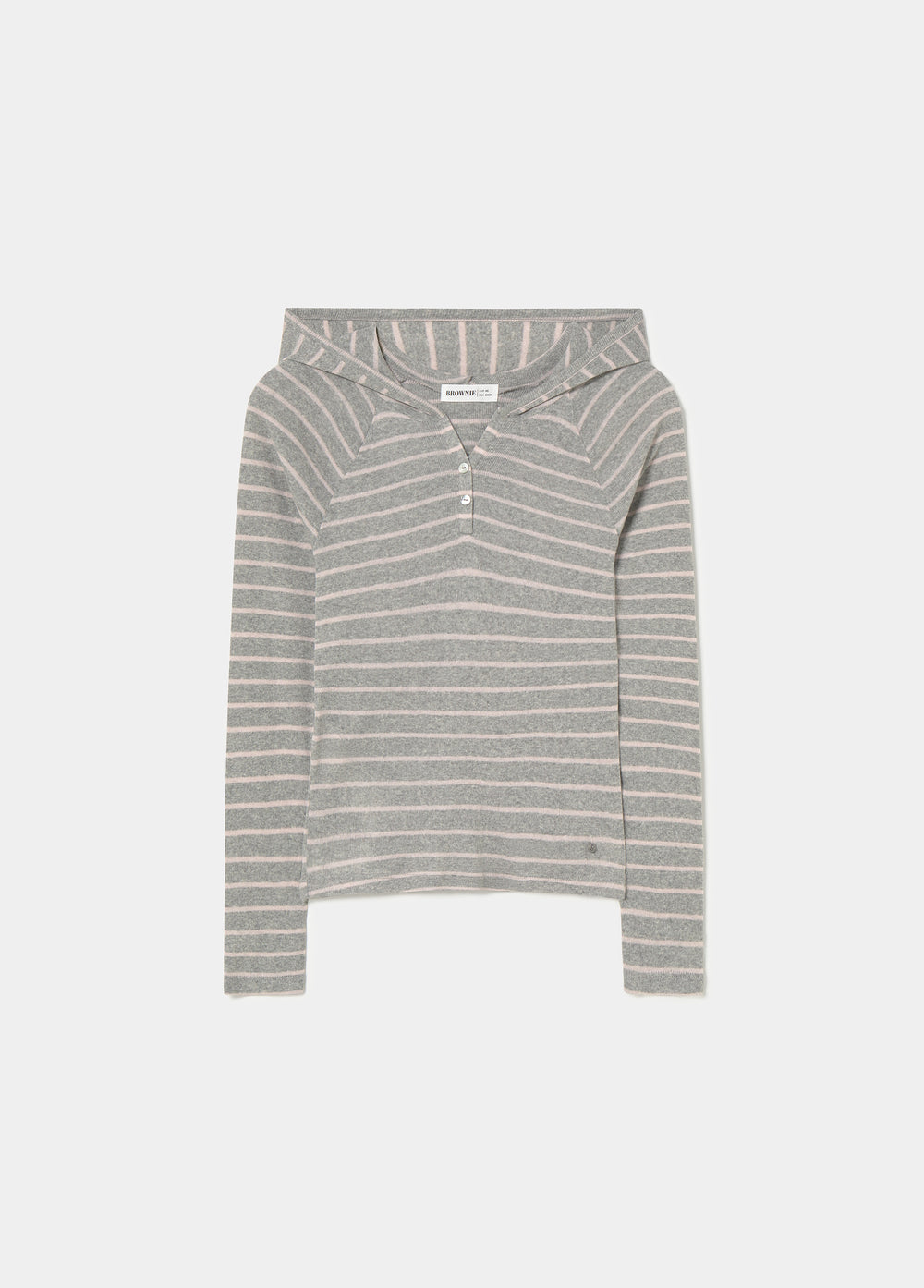 Camiseta de manga larga con rayas horizontales en gris vigore y cuello de botones