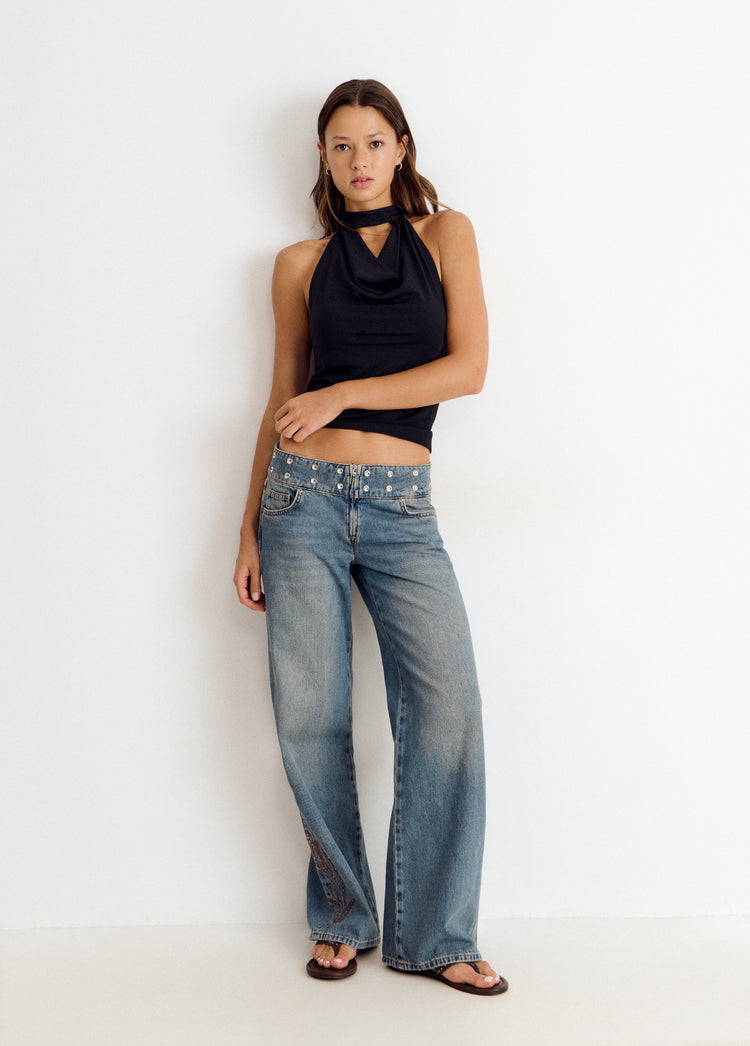 Halter-neck waterfall choker top