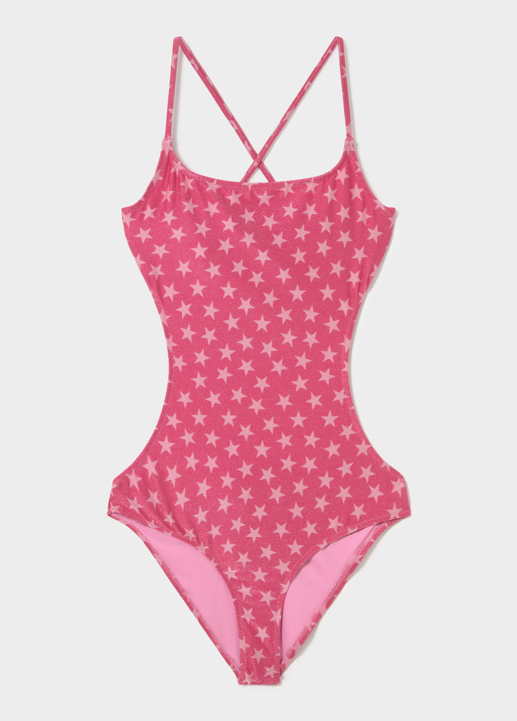 Badpak met cut-out en sterren van metallic draad