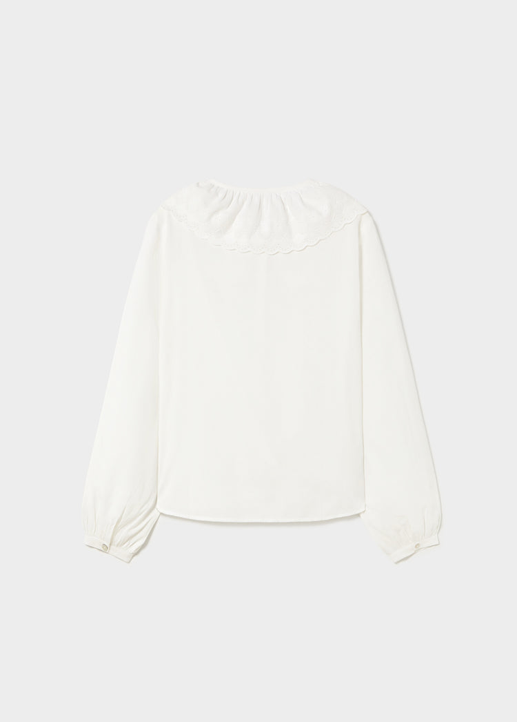 Embroidered blouse with bow
