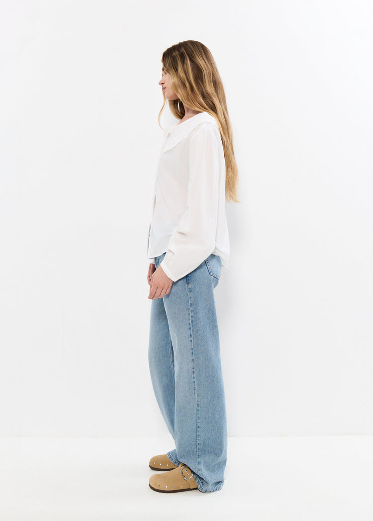 Embroidered blouse with bow