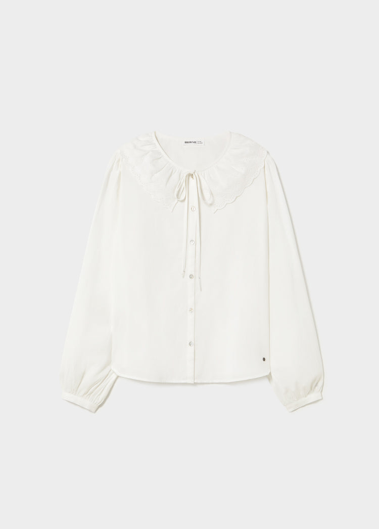 Embroidered blouse with bow