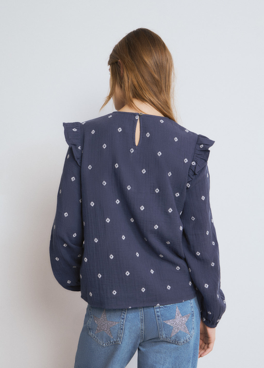 Double-layer blouse with embroidery