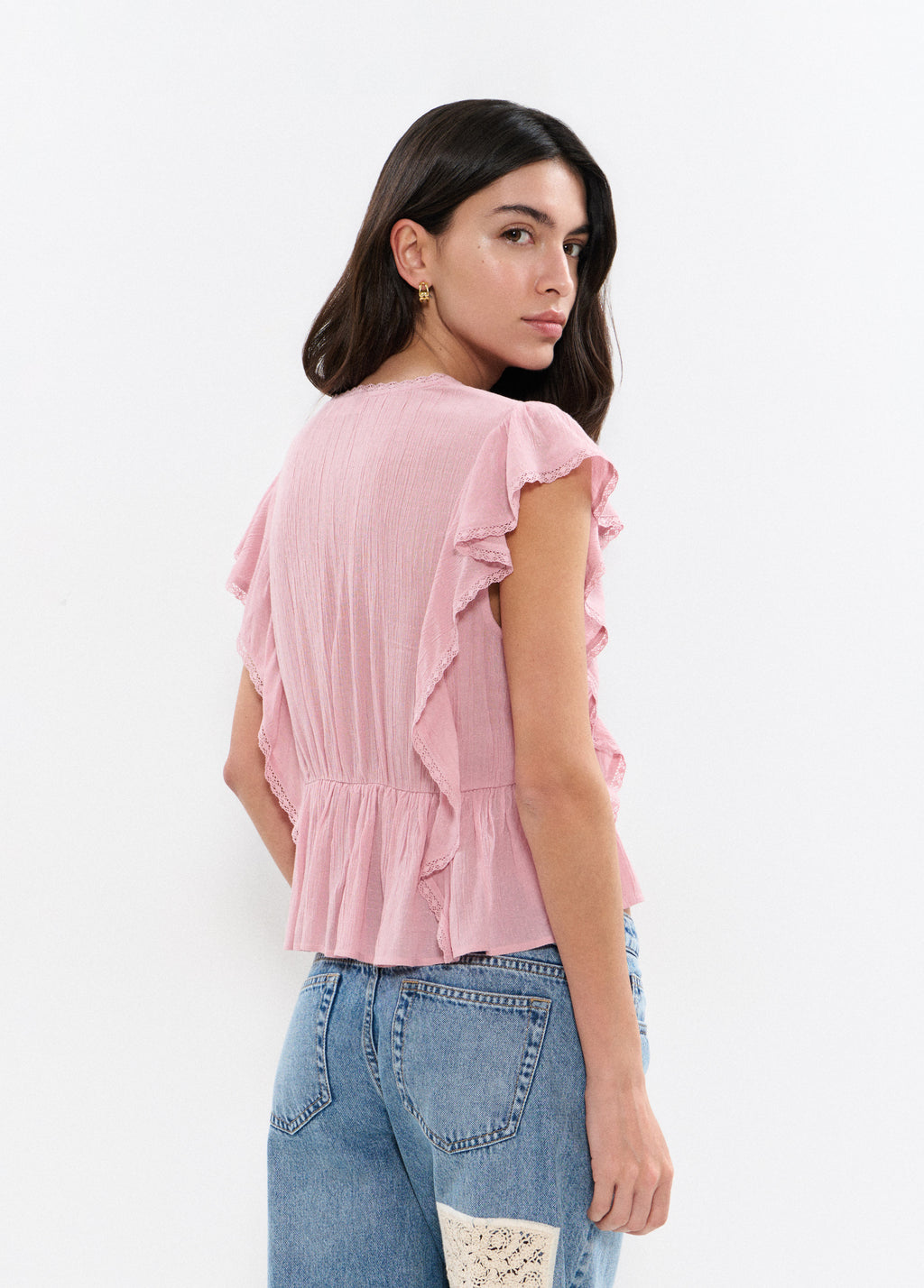 Ruffled blouse with lace trim