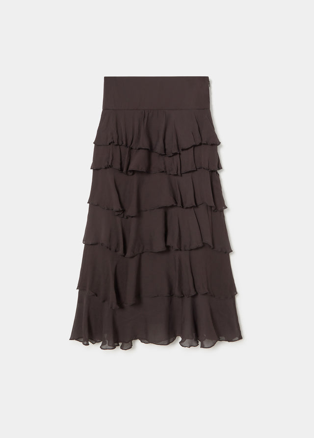 Saia midi com folhos
