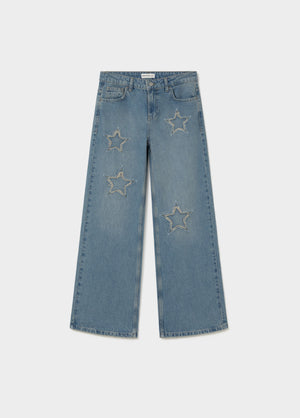 Jeans met sterpatch en rafels